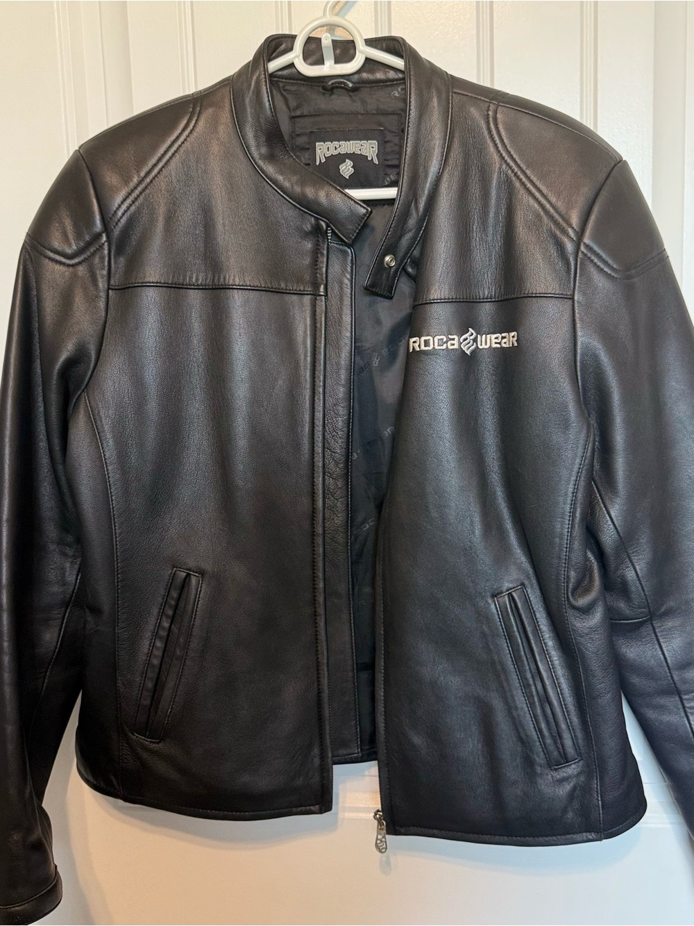 Rocawear Women’s Genuine Leather Moto Jacket Black Size L Fits M